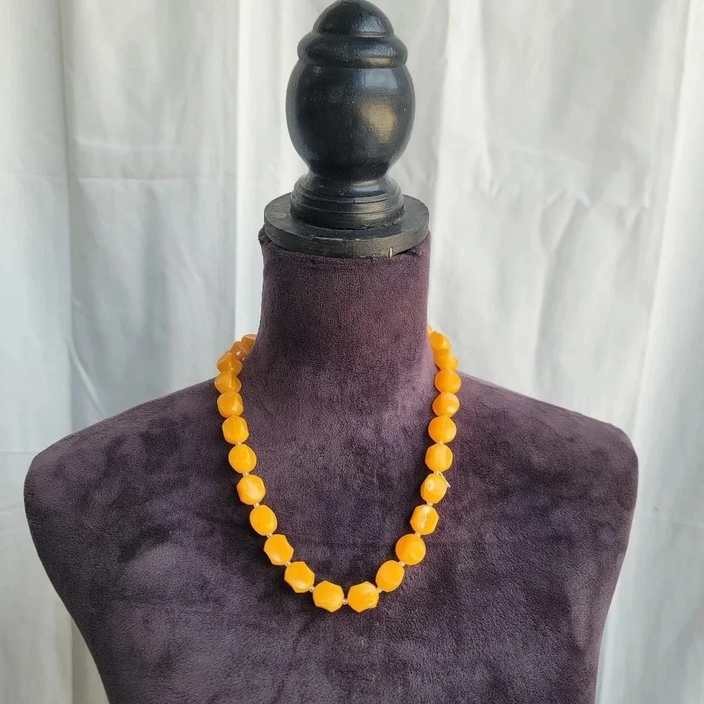 Vintage Graduated Orange Bead Single Strand Lucite Necklace West Germany 22"